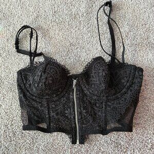 Victoria’s Secret Very Sexy Lined Demi Lace Zip Bra Top Bustier Corset Blac 32 C